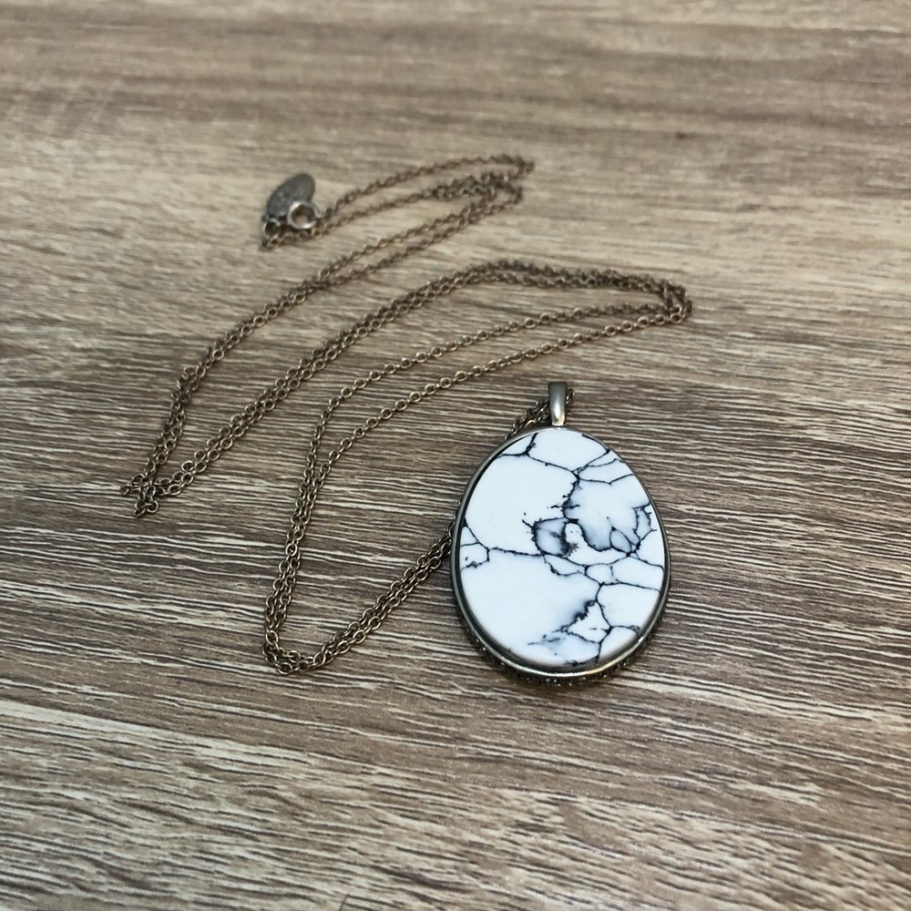Long Double Sided Necklace Turquoise and Marble Pattern
